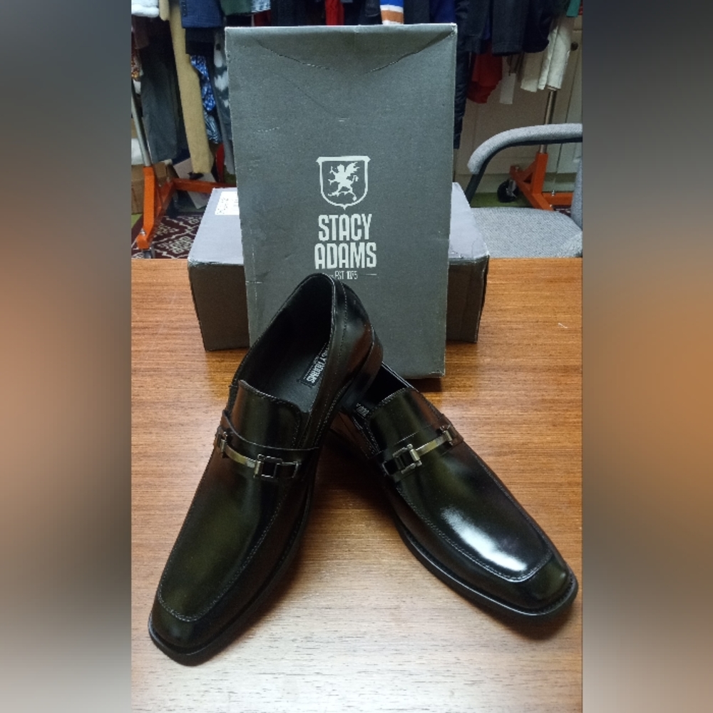 Mens Stacy Adams Black Leather Slip-On Loafer Size 8.5M Style# 20133-001